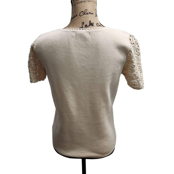 Designers Originals Top Womens Size Large‎ Beige Short Sleeve Crochet Sleeves - Picture 3 of 5